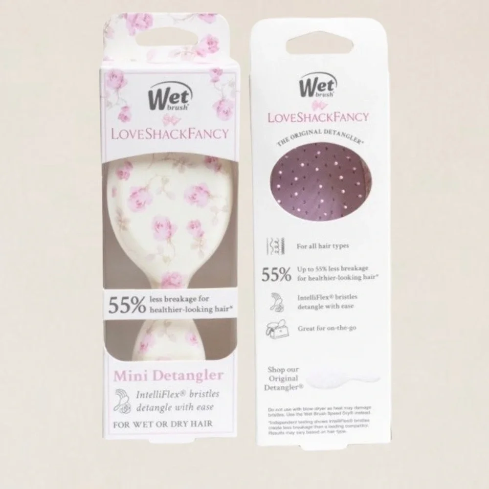LoveShackFancy Wet Brush Goody Set Floral Detangler Sleep Mask Scrunchie Pink